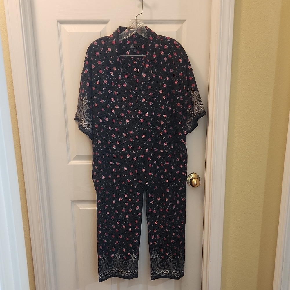 Floral Black and Pink Pajama Set
